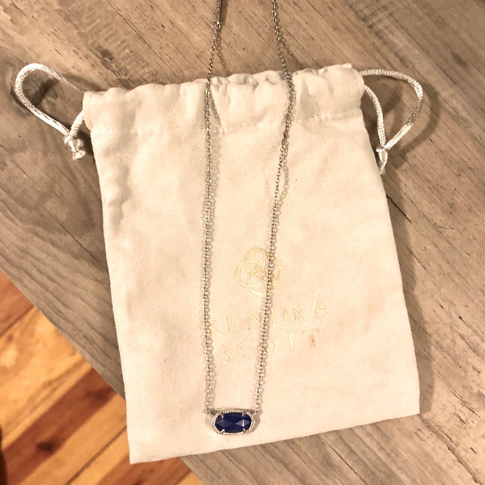 Kendra Scott Elisa Necklace, Silver With Blue Stone.